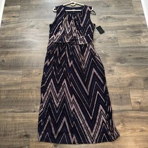 Alexa B Womens Sz16W Midnight Ruffled Tiered Fairy Maxi Dress Blue Metallic Boho